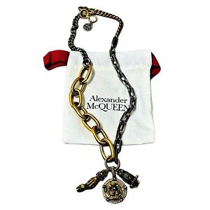 Authentic Alexander McQueen Runway Silver & Gold Plated Multi Charm Necklace